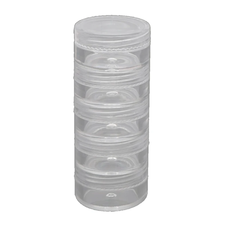 1 Set 5 Layer Cylinder Stackable Bead Containers Plastic Round Clear Storage Jar Box for Beads Buttons Crafts Small Item