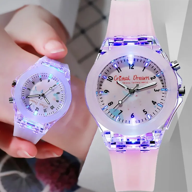 

Watches For Girls Boys Clock Easy Read Children Silicone Flash Quartz Wristwatch Reloj Infantil Gift Personality Sports Kids