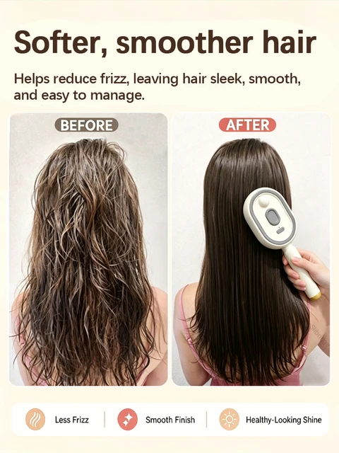 Electric Hair Brush for Anti-Frizz Detangling with Spray, Red Light Therapy & Retractable Teeth Scalp Massage,2026 Upgraded 2