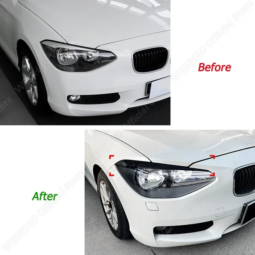 BMW 1 시리즈 F20 F21 118i 120d 120i M135i Pre-Lci 2011-2015 용 광택 블랙 자동차 전조등 눈꺼풀 Eyebrow 스티커 ABS