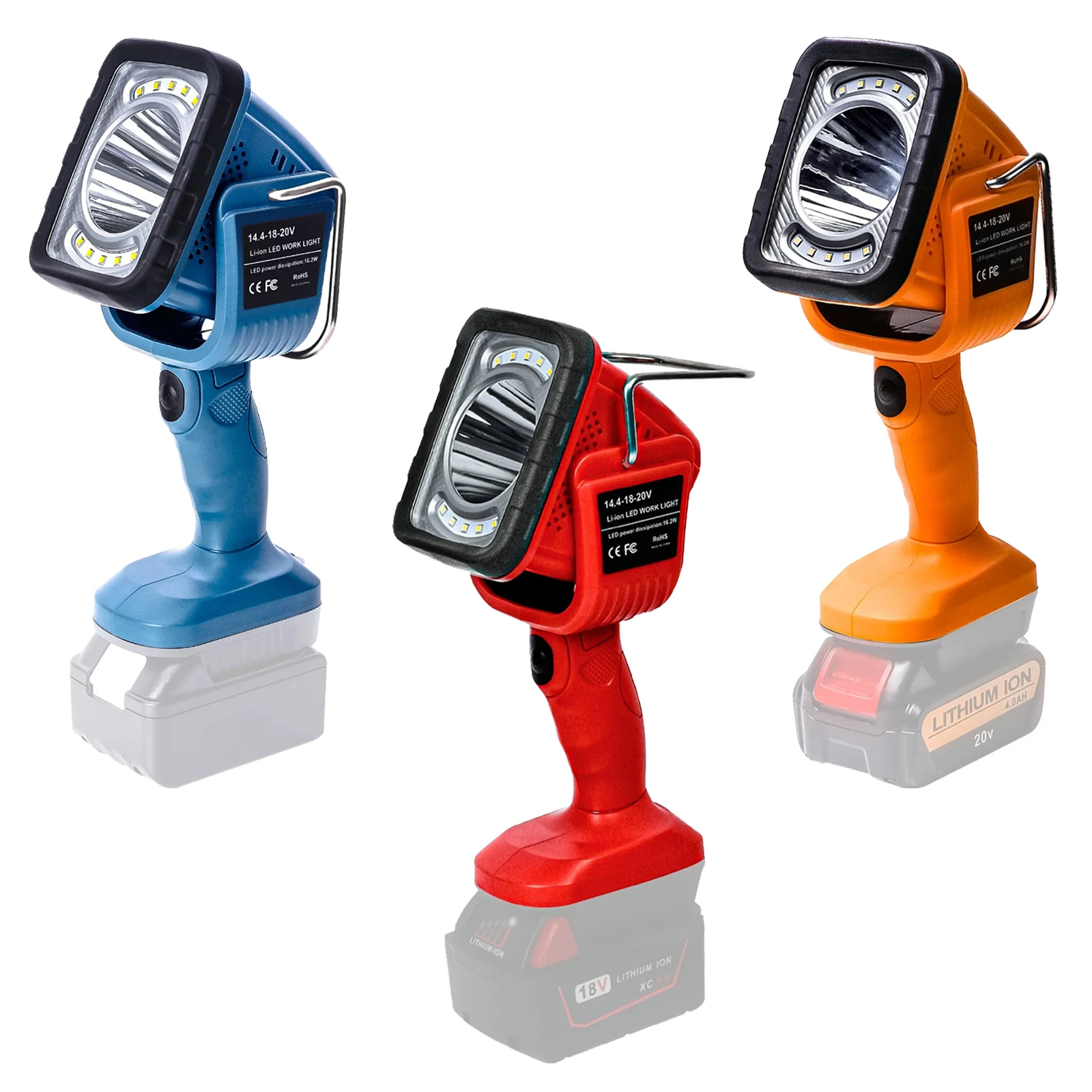 

Фонарик портативный с двумя лампами для использования вне помещения, 16,2 Вт, для Milwaukee/Makita/Dewalt, литий-ионный аккумулятор 14,4-18 в