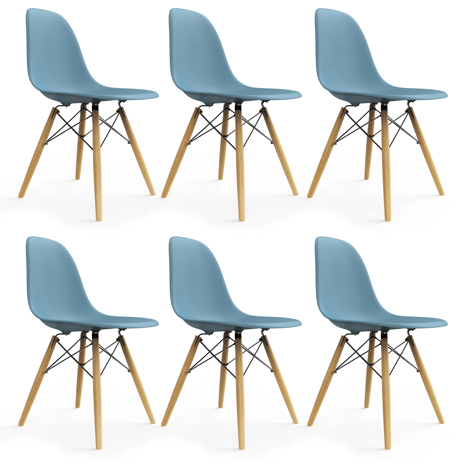 6Pcs DSW Dining Chair Ash Wood Side Chair White Replica Shell Chair Legs with Metal Plastic Chairs for Living Room Kitchen