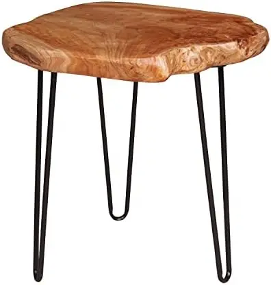 

Edge Side Table, Live Edge End Table with 3 Hairpin Legs, Nightstand Plant Stand for Bedroom and Living Room(19" L x 16" Small c