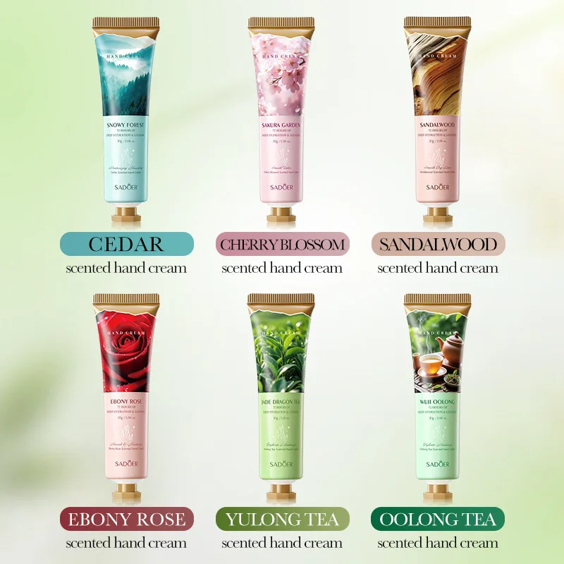 6pcs/kit SADOER Tea Flower Hand Cream Sets Hands Whitening Moisturizing Anti Wrinkles Anti-Aging Hand Skin Care Products