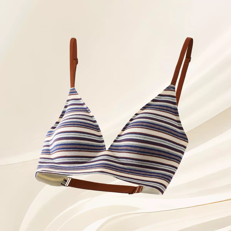 Women's Sexy Invisible Push-up Bra Cross Beautiful Back Contrast Color Stripe U-shaped Large Wireless Bra