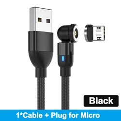 Magnetic 540° Rotating USB Type C Charging Cable - Fast Charge 2.4A - 1m (Black for Micro)