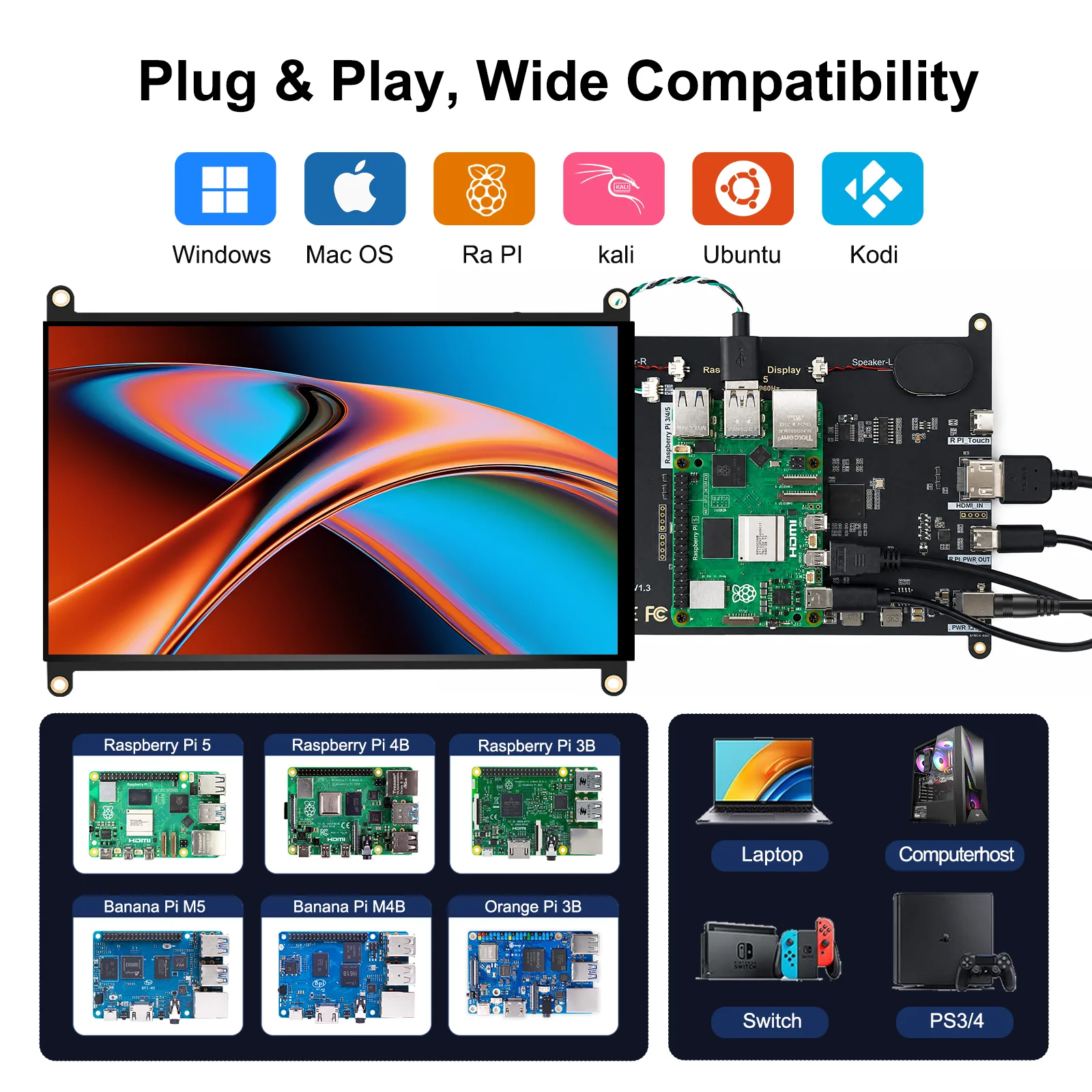Monitor Touch IPS da 8 Pollici con Display 1280×800 per Raspberry Pi 5/4/3, Altoparlanti Integrati, HDMI Type-C - immagine 3