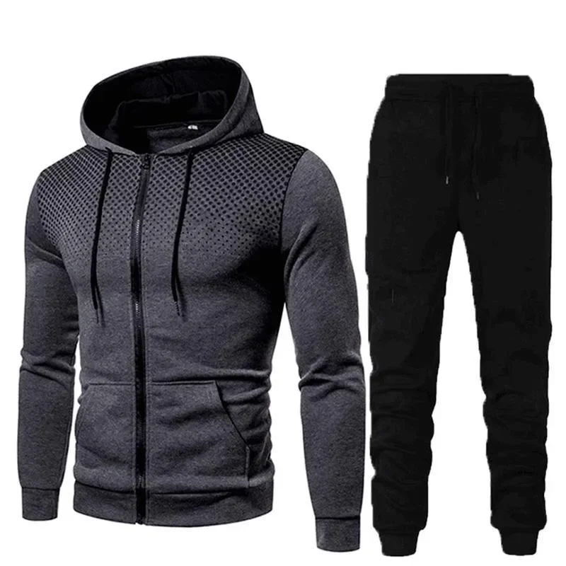 2023 Autumn/Winter New Fashion Zipper Hoodie Long Pants Set Men's Fashion, Warm, Leisure, Fitness and Sports 2-Piece Set