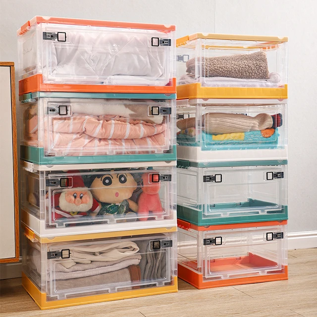 Large Capacity Folding Storage Box, Home Clothing Book Storage Box, Four  Sides Open Wardrobe Organizer, Transparent Plastic Box - AliExpress