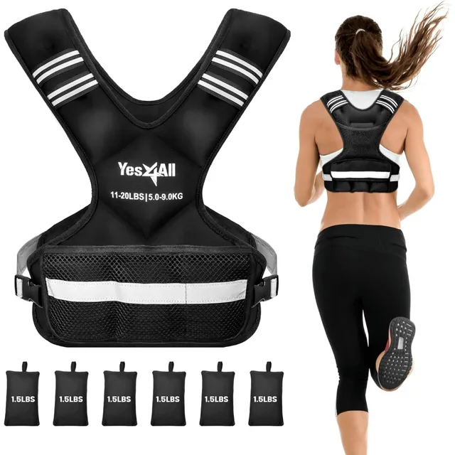 6846-6d6660.jpg Adjustable Weighted Vest 11-32lbs with Reflective Strip, Large Weight Vest for Strength Training for Men & Women