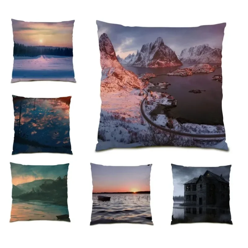 

Sunset Landscape Pillowcase Natural Pillow Cover Summer Coastal Lumbar Cushion Cover Farmhouse Home Decor Pillow Case DF1049