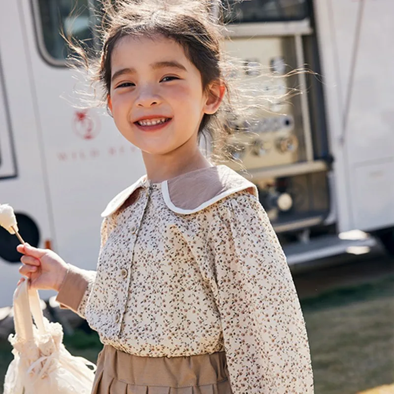 

Spring Autumn Children Shirt Fashion Floral Print Turn Down Collar Long Sleeve Shirt For Girls Kids Casual Daily All-match Tops