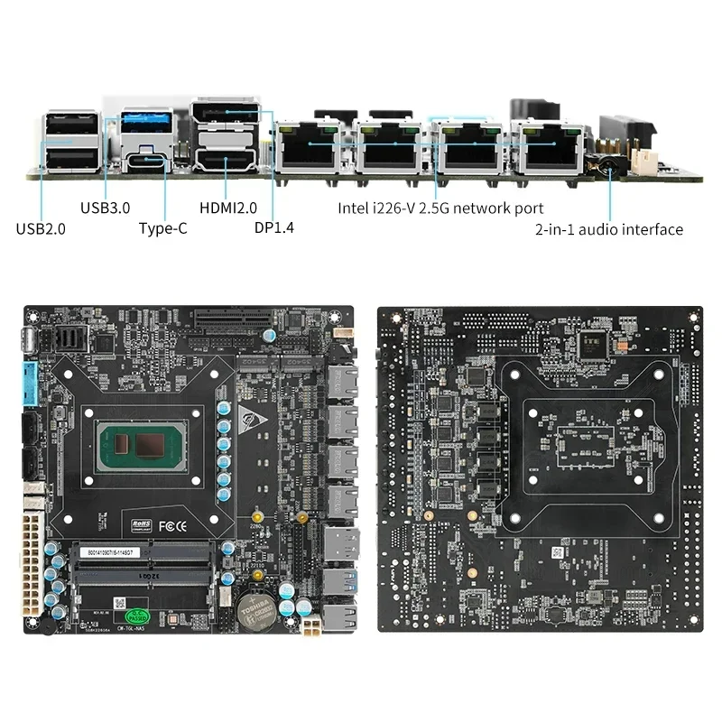 Intel 11th Gen 6 Bay NAS Motherboard i7 1165G7 i5 1135G7 i3 1115G4 4x i226 2.5G router Mini ITX mainboard 6xSATA M.2 NVMe PCIEx4 6