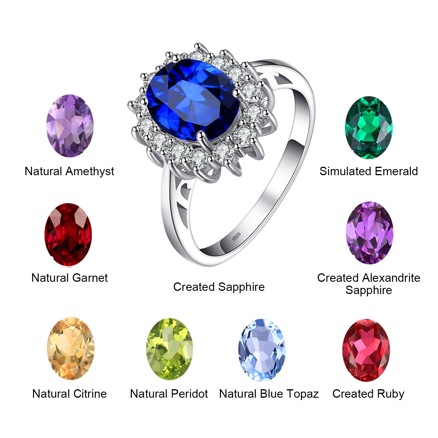 JewelryPalace Created Blue Sapphire Nano Russian Simulated Emerald Created Red Ruby Princess Diana Engagement Ring 925 Sterling Silver 