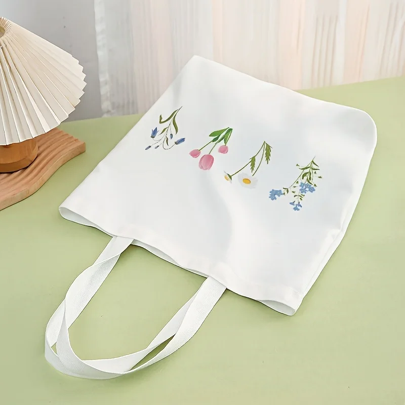 Cute Flower Print Tote Bag, Large Capacity Shoulder Bag, Women's Casual Handbag & Shopping Gift Bag