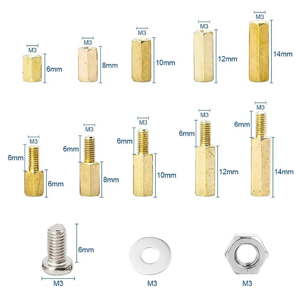 910Pcs/set M3 Male Female Hex Brass Standoff Spacer Assorted Kit Screw Nut and Washer pcb motherboard standoff Assortment Kit