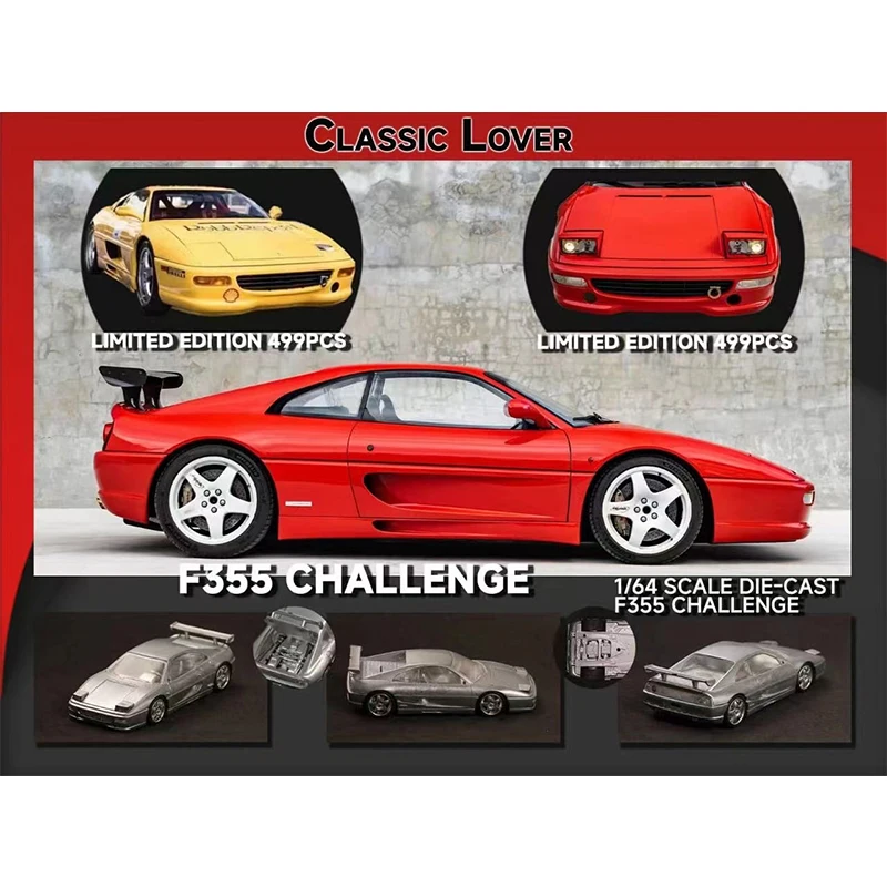 

PreSale CL 1:64 F355 Challenge Engine Hood Opened Diecast Diorama Car Model Collection Miniature Toys Classic Lover