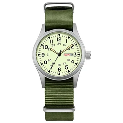 Luminous Men's Field Watch with Easy - Read Dial and Fabric Strap (Full Luminous Green)