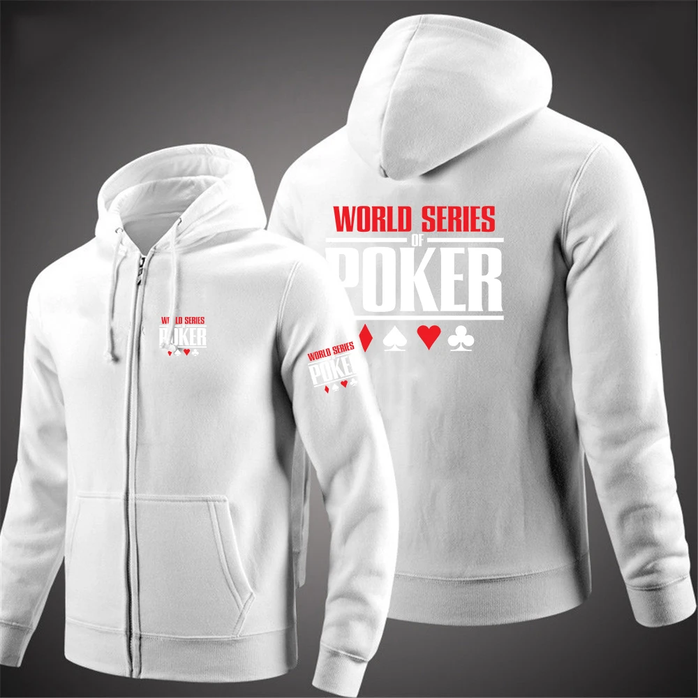 World Series of Poker 2023 men Zipper Hooded Solid Color Long Sleeved Cotton Sweatshirt Fashion all-match Pullover Hip Hop Coat 6