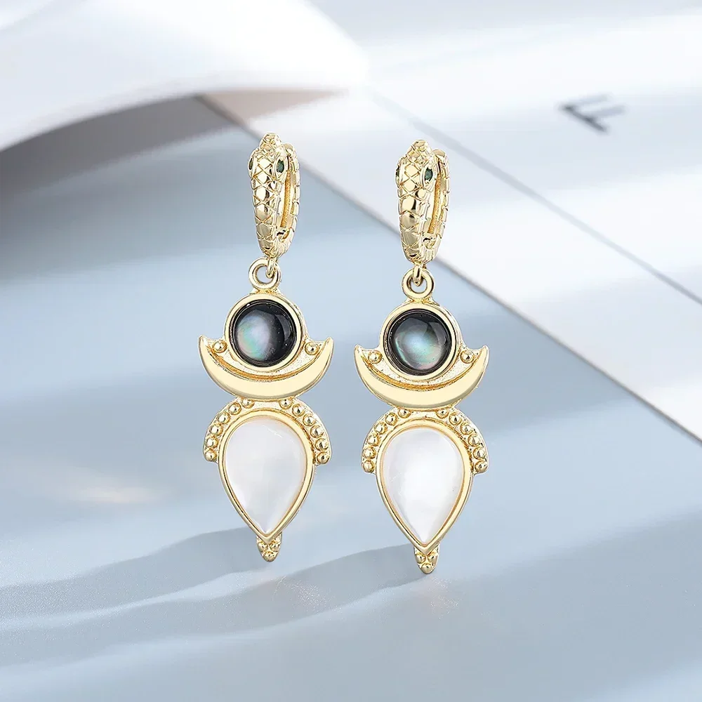 

Natural Shell Silver Waterdrop Earrings for Women Gold Color Vintage Jewelry Wedding Engagement Hoop Earrings Gifts