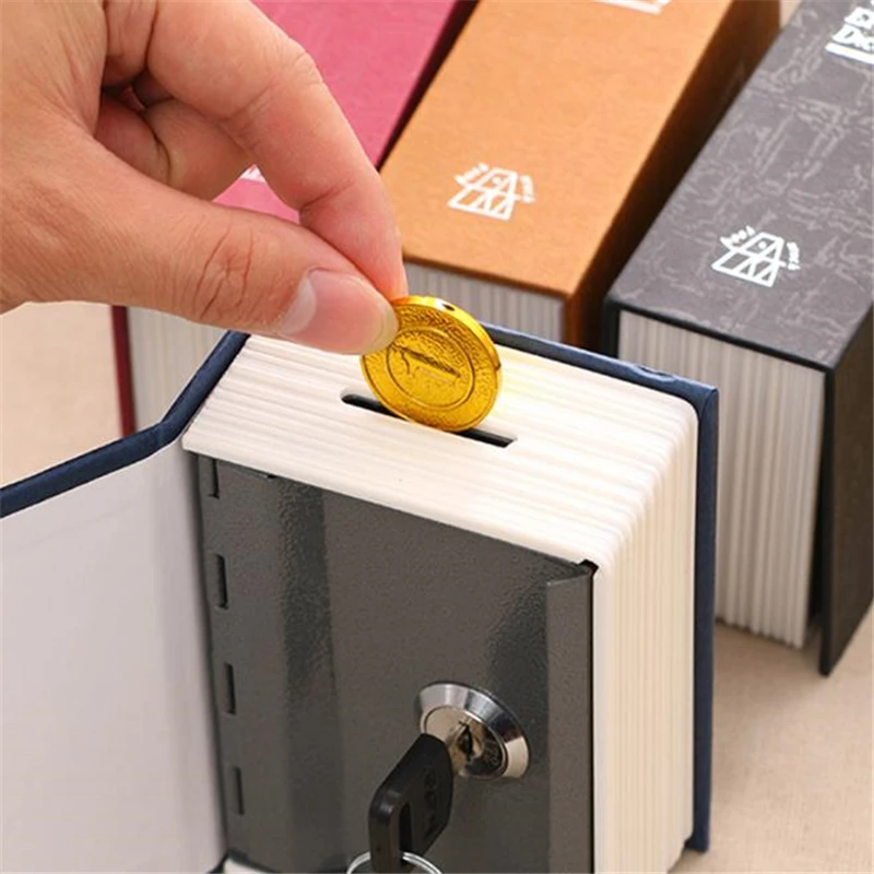 Description Picture 3 of itemEnglish Dictionary Shape Money Saving Box Safe Book Coin Piggy Bank with Key Cash Coins Saving Boxes Lock-up Storage Box