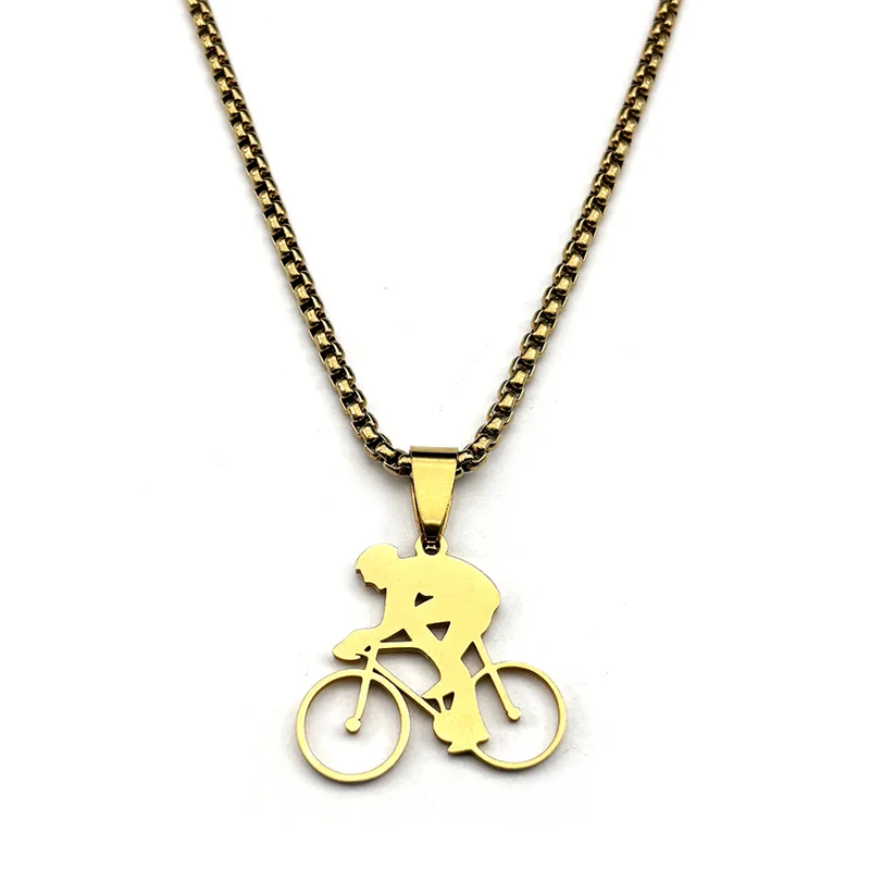 Fahrrad-Halskette für Herren, Edelstahl, goldfarben, Sport-Stil, Kettenschmuck, Geschenke, Accessoires für Herren, Kette – Detail 7
