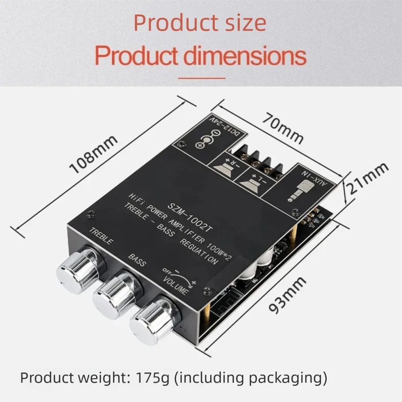 SZM-1002T 2*100W Bluetooth 5.0 Subwoofer Amplifier Board TPA3116 2.0 Channel Hig