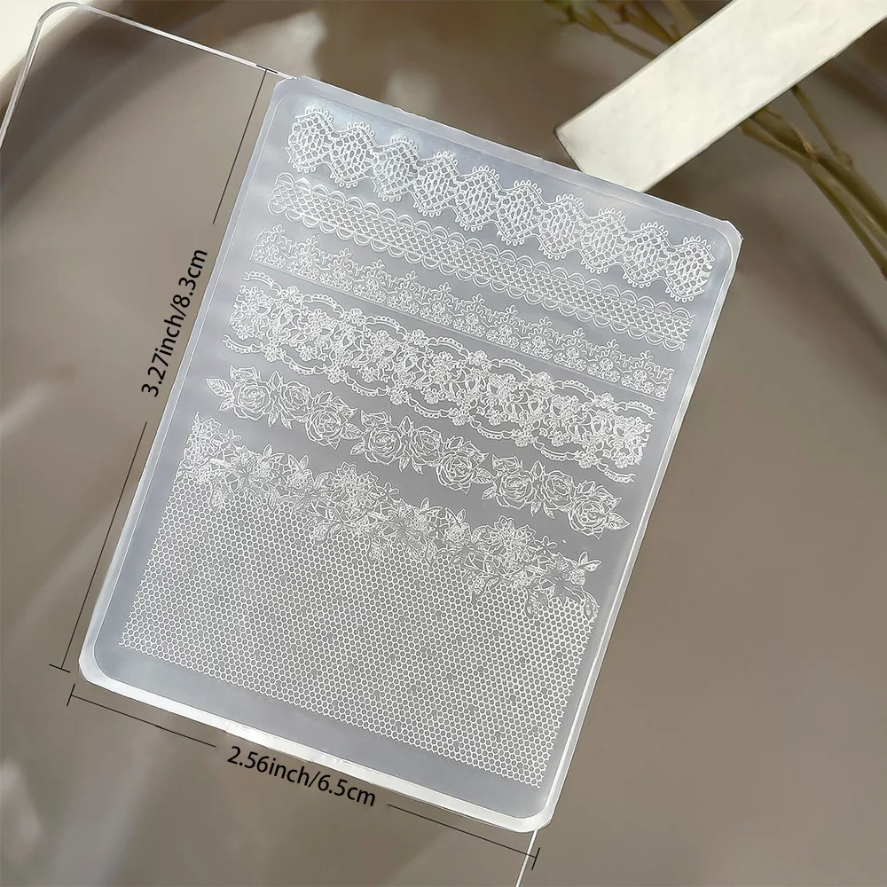 3D 실리콘 레이스 네일 몰드 우아한 레이스 프렌치 카빙 템플릿 스텐실 UV 젤 DIY 재사용 가능 매니큐어 참 장식 제작 도구