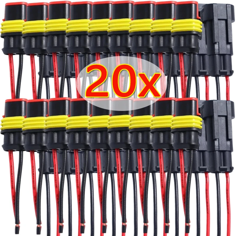 2 pines con cable para coche motocicleta Scooter marino impermeable automotriz macho hembra conectores eléctricos enchufe 1-20 piezas