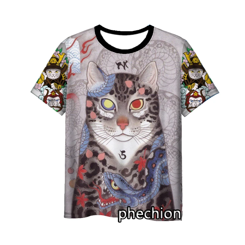 

Phechion новинка, модная Мужская/женская футболка с 3D рисунком самурайского кота, Повседневная футболка с коротким рукавом, спортивные летние топы в стиле хип-хоп L233