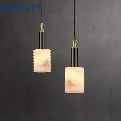 

Chinese style creative light luxury bedroom bedside bar table pendant lamp Spanish marble long line single head lamp