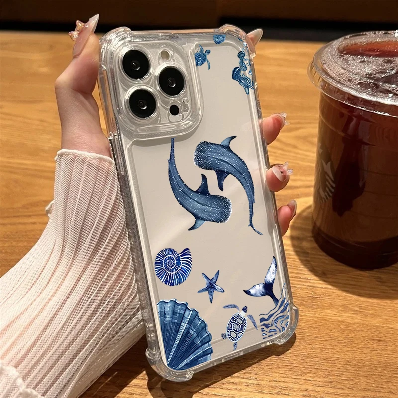 Nautical Shark & Whale Pattern Soft Phone Case