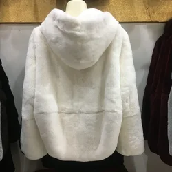 Women's Winter Fur Coats Rex Rabbit Fur Coat Women Clothing Casual Warm Loose Hooded Female Real Fur Jacket Casaco Feminino Lq