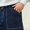 Sauce Zhan Mens Vintage Indigo Wabash Jeans Striped Selvedge Workwear Jeans - Men's American Classic Relax Fit Straight Leg 3