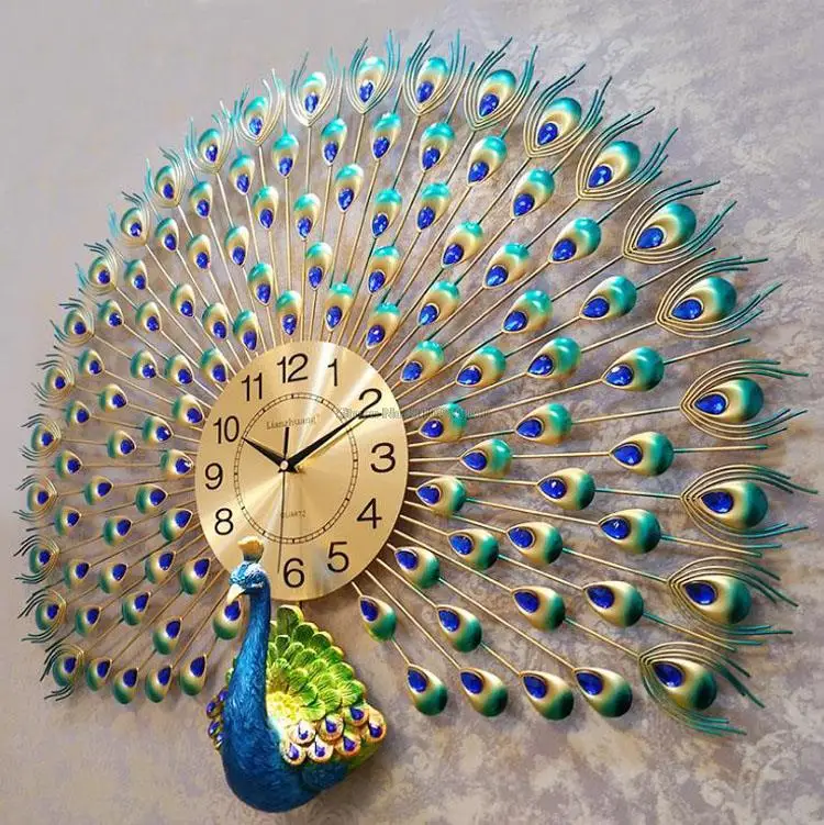 

Modern Design Peacock Wall Clock Home Decor Wall Watch Living Room Bedroom Mute Clock Wall Metal Digital Wall Clocks