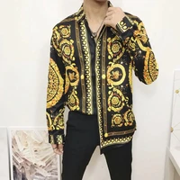 Casual Gold Retro Print Shirt Summer Men’s Long Sleeve Shirt 3D Printed Lapel Shirt Men’s and Women’s Fashion Shirt Long Sleeve