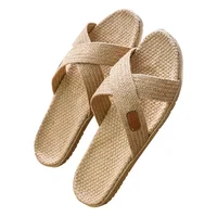 Men Shoes Slippers Linen Home Indoor Open Toe Flat Shoe Beach Slippers Striped Spliced Rubber Sandals Zapatillas Hombre - Image 5