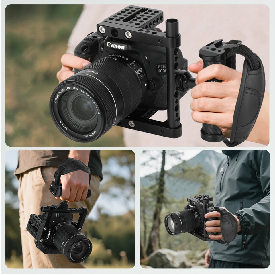 Camera Side Handgrips With Adjustable Leather Hand Grip Wrist Strap For 1/4" Thr