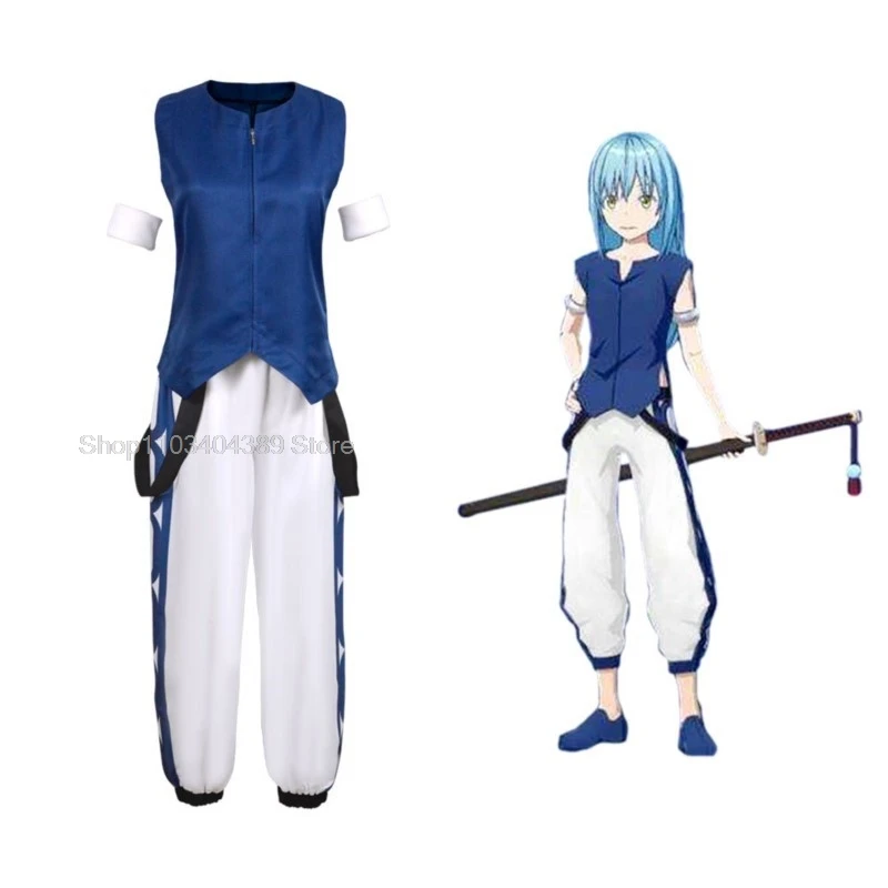 

Rimuru Tempest That Time I Got Reincarnated As A Slime Season 2 Cosplay Costume Anime Blue Shirt Pants Uniform Sleeveless