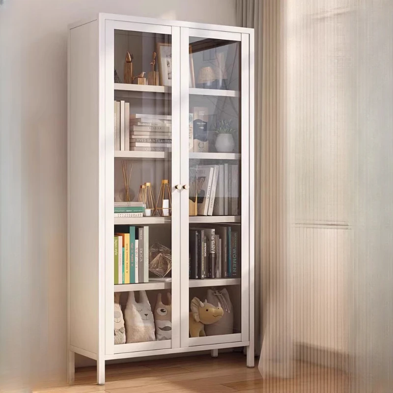 

Metal Display Bookcase Glass Doors Kitchen Organizer Bedroom White Bookshelf Bibliotheque Libreria Scaffale Nordic Furniture
