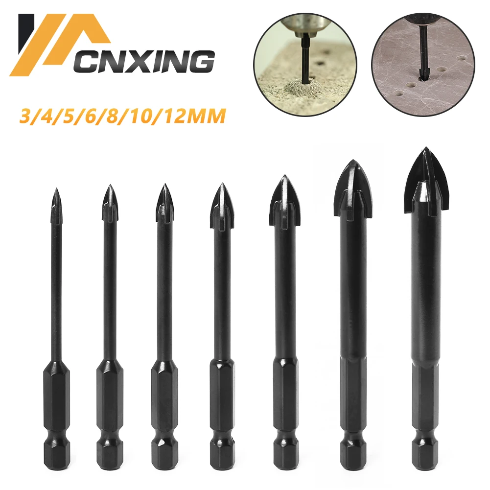 

5-12mm YG6X Triangle Drill Bit Concrete Tile Marble Ceramics Glass Multifunction Hex Shank Wall Hole Saw Cross Spear Point Head