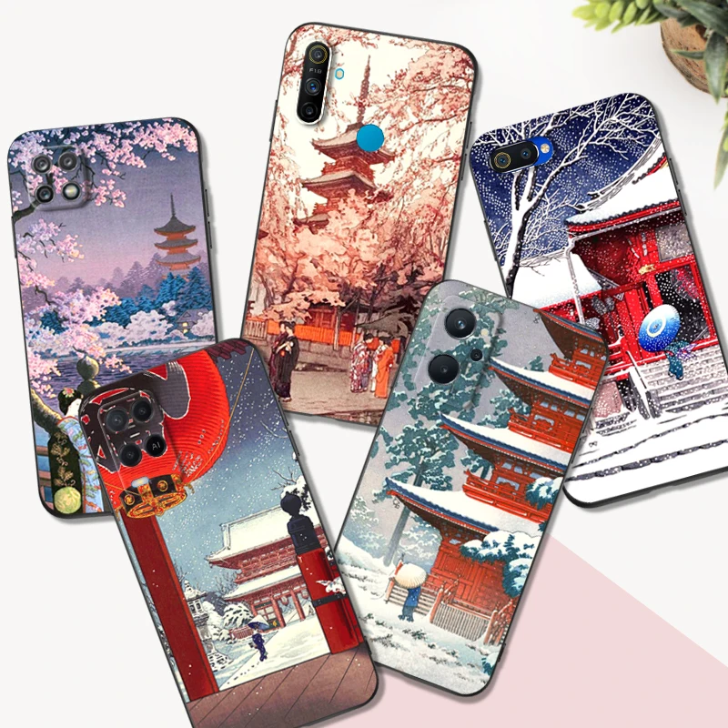 Custodia In Tpu Nero Per Realme Q5 X Xt X2 X3 Superzoom X50 V13 Q3I X7 Pro Ultra Gt Master Edition Retro Tokyo Japanese Art