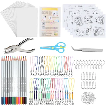 Kit di fogli termoretraibili Kit portachiavi in foglio di plastica termoretraibile artistico Kit creativo per creazione di artigianato restringente per bambini Portachiavi Gioielli