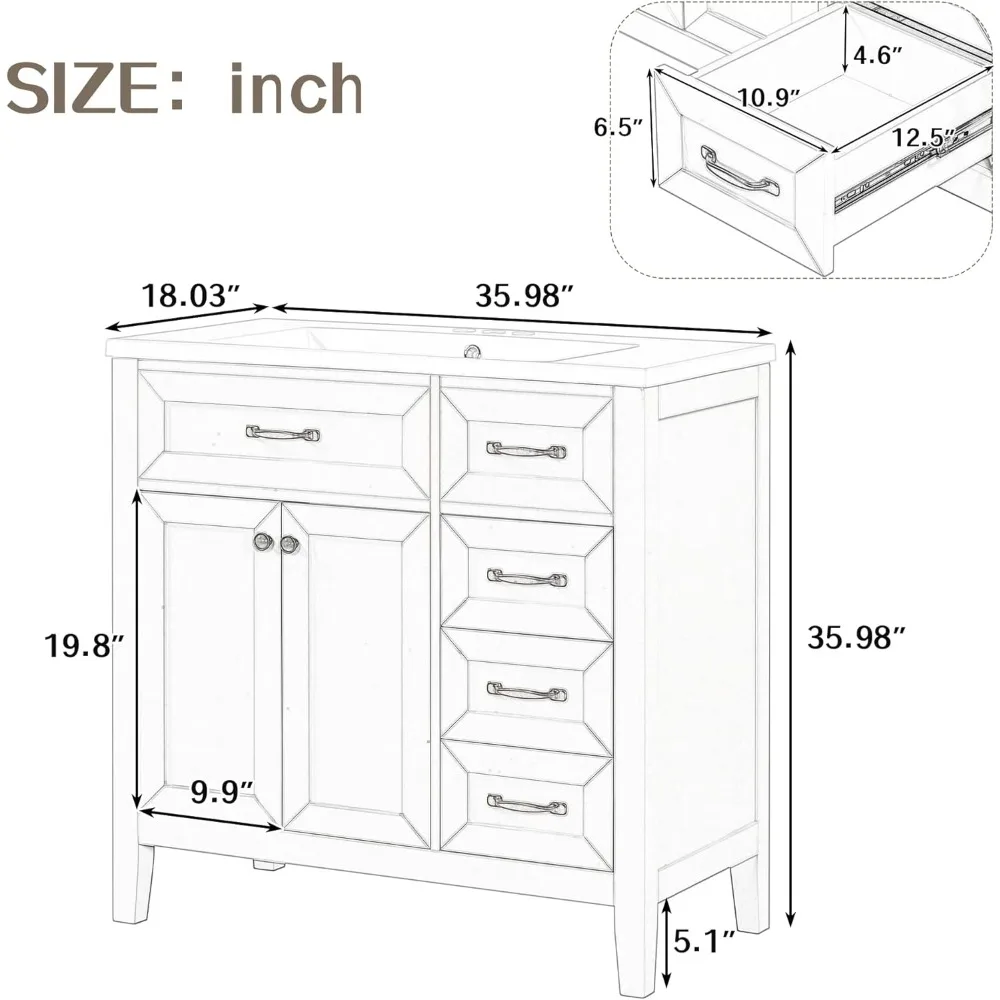 Description Picture 3 of itemBathroom Vanity with Sink, Bathroom Storage Cabinet with 3 Drawers, Wood Bathrooms Vanity Set, 36" Bathroom Vanity with Sink