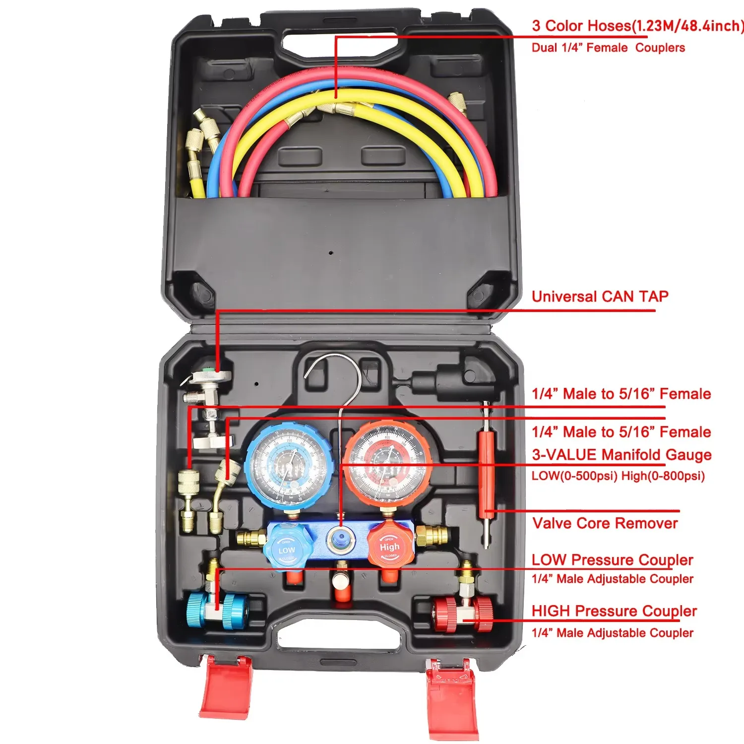 Manifold Car Air Conditioning Diagnostic Freon Charging Pressure Gauge Set Fits R134A R404A R410A R22 Refrigerants Regulator