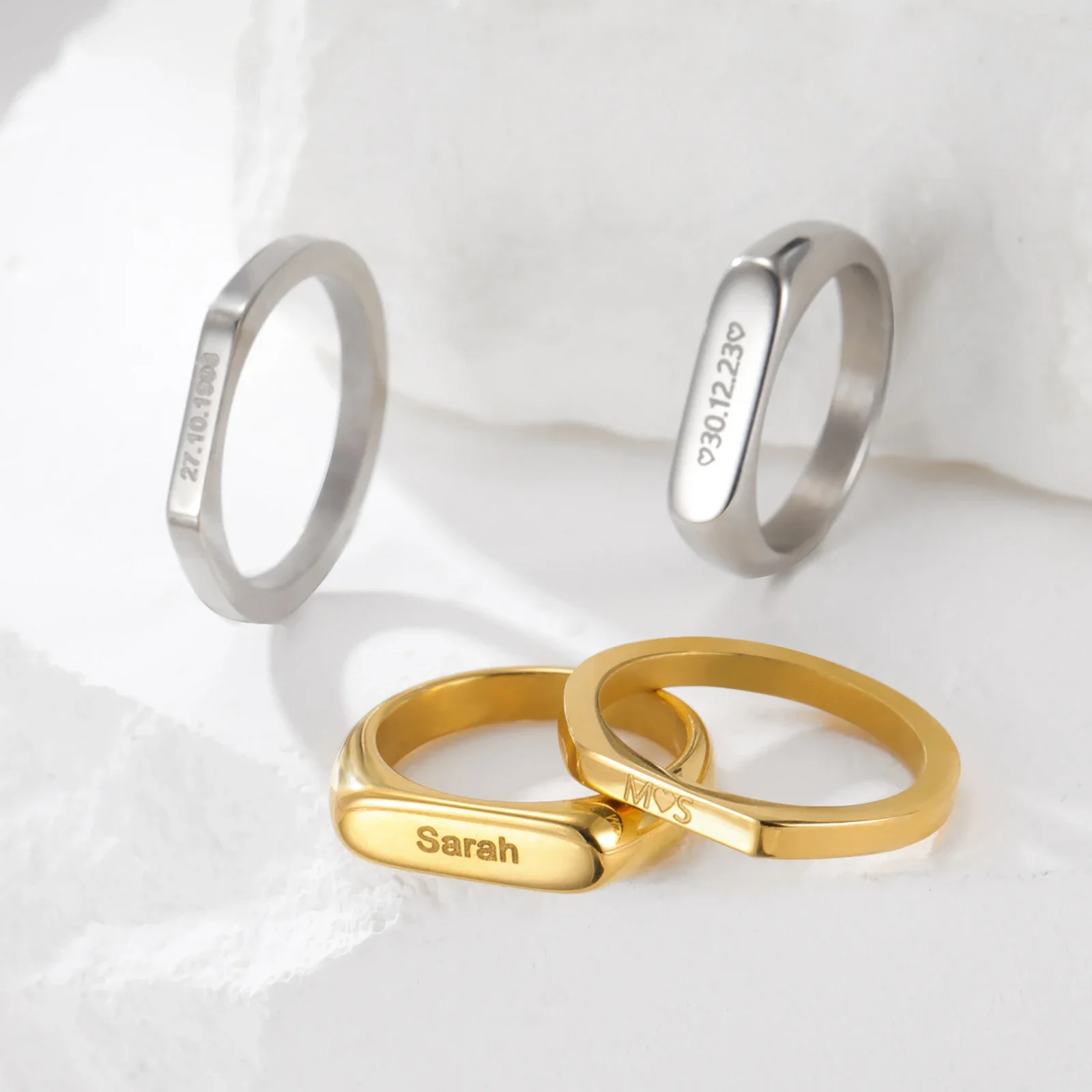 Teamer Name Date Engraved Rings for Men Women Stainless Steel Couple Personalized Signet Ring Custom Jewelry Wedding Gift 3
