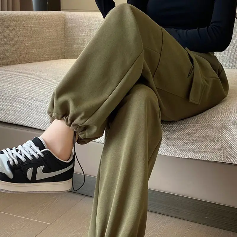 Women's Autumn Winter Drawstring Elastic High Waist Solid Pockets Casual Workwear Harlan Trousers Fashion office lady Pants