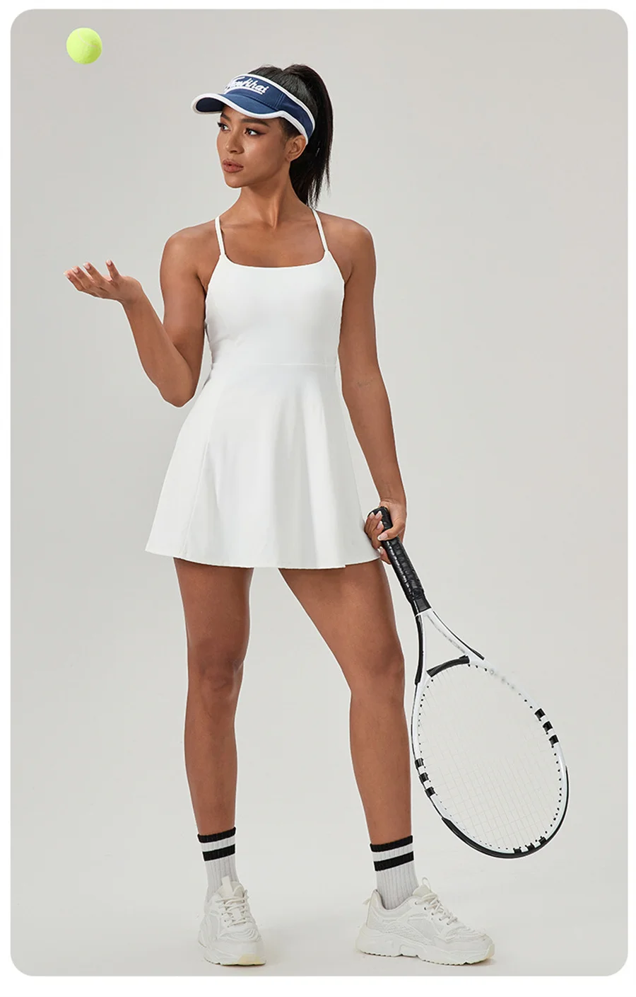 Women’s Sleeveless Tennis Dress Cross Backless Golf Long Skirt Shorts Two Pockets Training Dancing Quick Dry Sport Long Dress