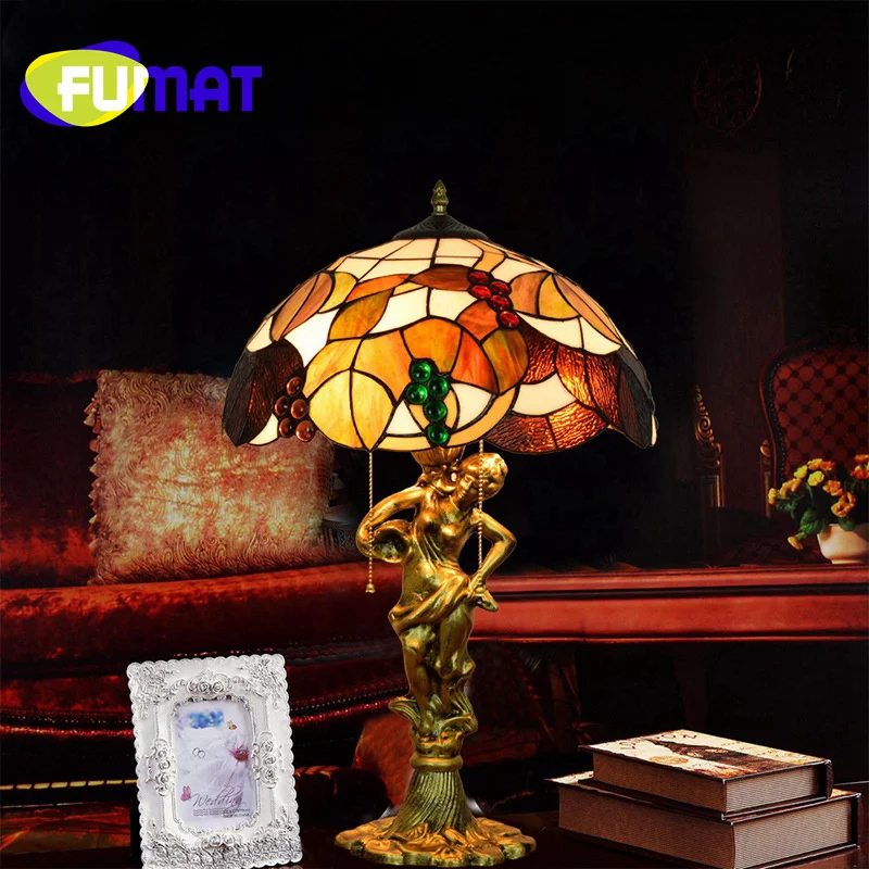 

FUMAT Tiffany stained glass table lamp grape style Art Deco living room Dining Room Bedroom Bedside table Hotel office lamp