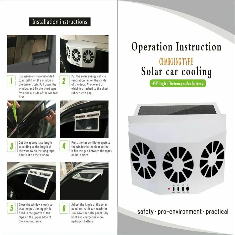 Solar Powered Car Cooling Fan Window Radiator Fan Air Vent Exhaust Cooling Radiator Ventilation System 3 Cooler Auto electric fan car fan air conditioning fan